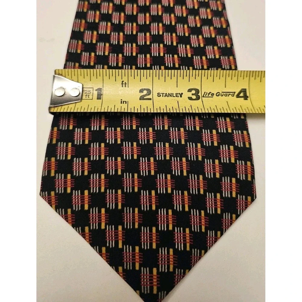 STRUCTURE Mens Black/Red Silk Geometric Print Neck Tie Made in USA
